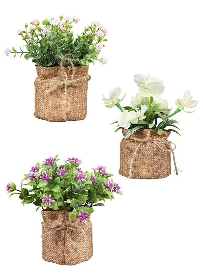 وهاواي .3pcs Artificial Flowers in Small Burlap Bag Plastic Small Faux Flowers Plants for Centerpiece Table Home Office Decoration Desktop Décor  - Image 1