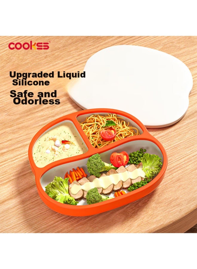 Cookss Baby Food Plate, Children's Divided Plate, Infant Suction Cup Silicone Bowl, Integrated Eating Utensils, Anti-fall With Lid - Image 1