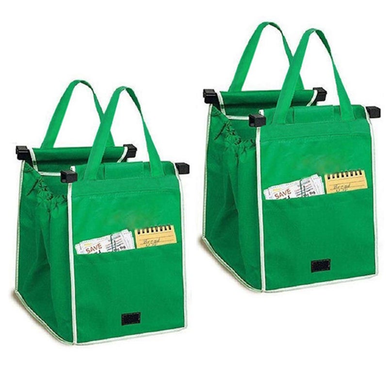 Helishy 2Pack Reusable Shopping Trolley Bags Grab and Go Bag Collapsible Grocery Tote Bags with Handles Clip on Shopping Cart As Seen On TV