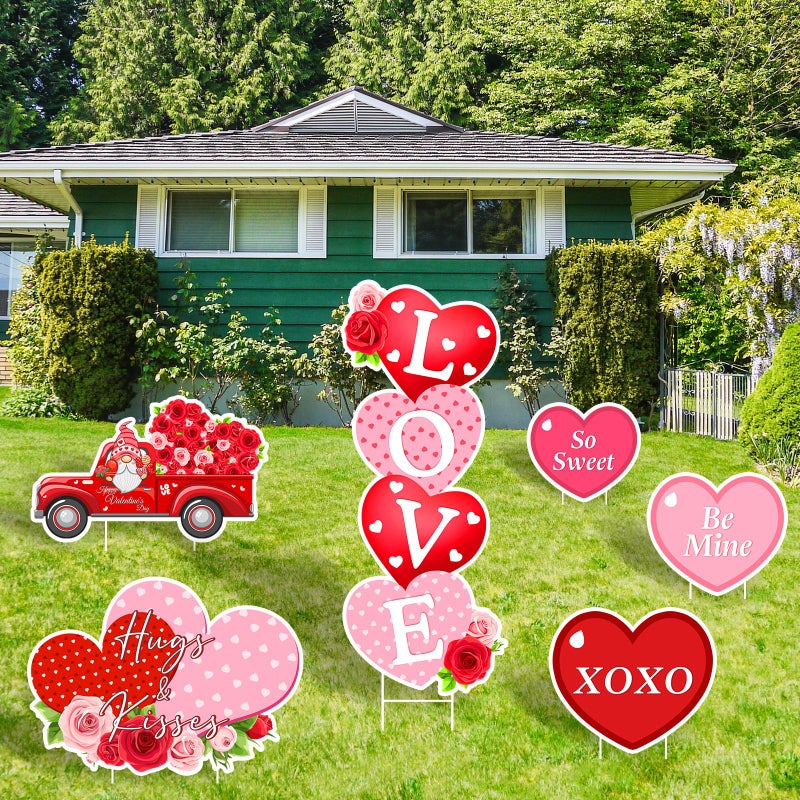 Lecheme Outdoor Valentines Decorations 6 Pcs Valentines Day Yard Signs Heart Love Valentines Yard Decorations Hugs & Kisses Valentines Yard Stakes - Image 1