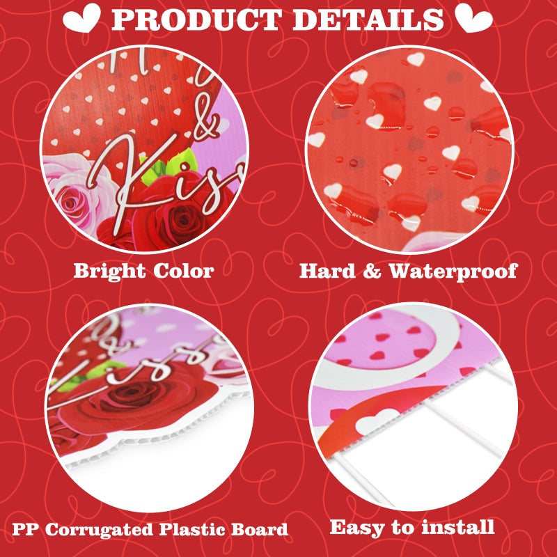 Lecheme Outdoor Valentines Decorations 6 Pcs Valentines Day Yard Signs Heart Love Valentines Yard Decorations Hugs & Kisses Valentines Yard Stakes - Image 5
