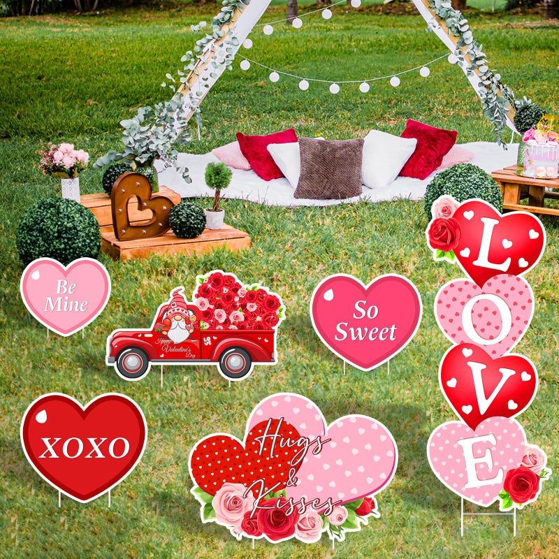 Lecheme Outdoor Valentines Decorations 6 Pcs Valentines Day Yard Signs Heart Love Valentines Yard Decorations Hugs & Kisses Valentines Yard Stakes - Image 3