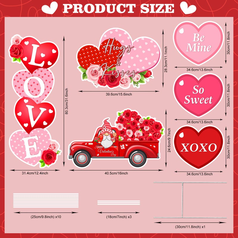 Lecheme Outdoor Valentines Decorations 6 Pcs Valentines Day Yard Signs Heart Love Valentines Yard Decorations Hugs & Kisses Valentines Yard Stakes - Image 2