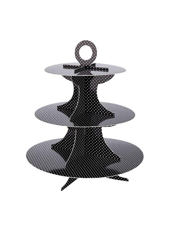Restaurantware 3 Tier Cardboard Cupcake Stand - Black with White Polka Dots - Cupcake Holder - Pastry Display - 13 1/2" x 13 1/2" x 14" - 1ct Box - Pastry Tek - Image 1