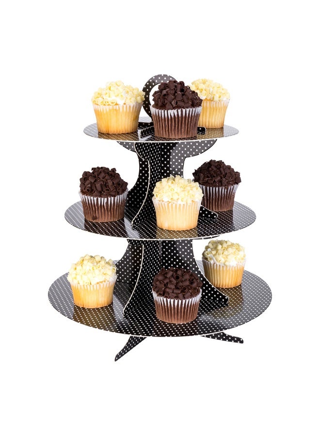 Restaurantware 3 Tier Cardboard Cupcake Stand - Black with White Polka Dots - Cupcake Holder - Pastry Display - 13 1/2" x 13 1/2" x 14" - 1ct Box - Pastry Tek - Image 2
