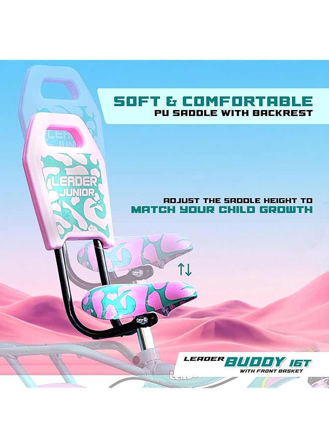 ليدر دراجة بادي 16T بلون أخضر بحري/وردي فاتح للأطفال/الفئة العمرية من 5 إلى 8 سنوات - Image 4
