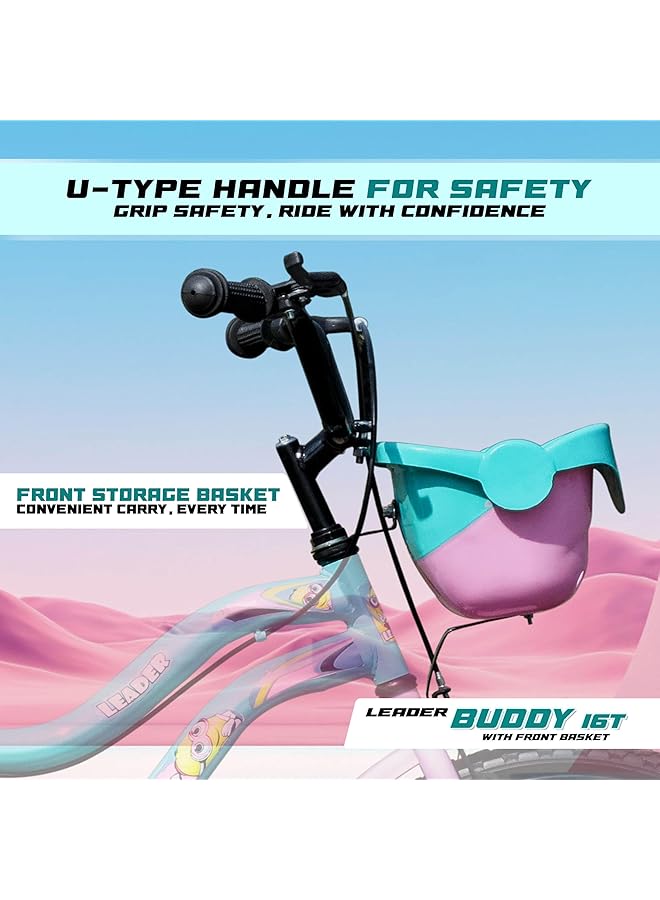 ليدر دراجة بادي 16T بلون أخضر بحري/وردي فاتح للأطفال/الفئة العمرية من 5 إلى 8 سنوات - Image 5