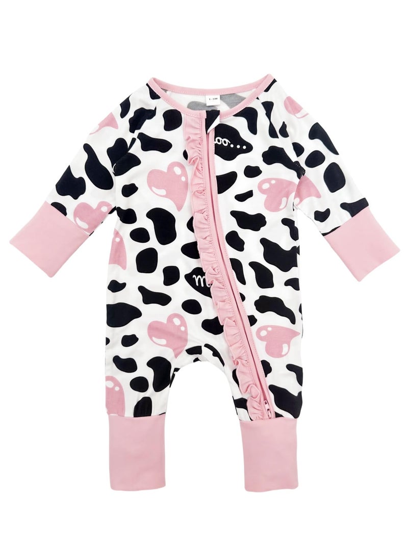 Bow Dream Baby Girl Clothing Footies Bamboo Rayon Baby Girl Clothes Baby Romper Jumpsuit Newborn-24 Months Pink Blue Flower Cow 12-18 Months - Image 2