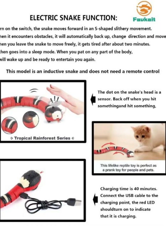 FauKait Interactive Cat Snake Toy, Pink, 40 cm, USB Rechargeable, Smart Sensing, Realistic Simulation - Image 3