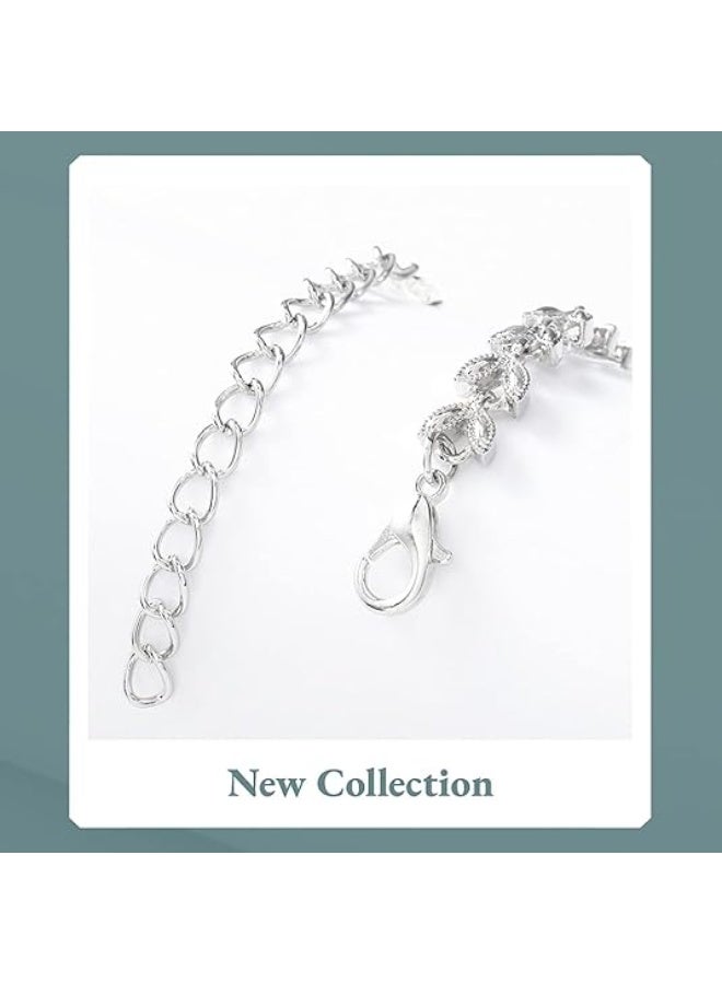 3Pcs Rhinestone Jewelry Set Stylish Elegant Leaf Necklace Zircon Earrings Chic Dress Accessory Festival Gift for Women Ladies Mother Wife Wedding Party Silver - Image 4