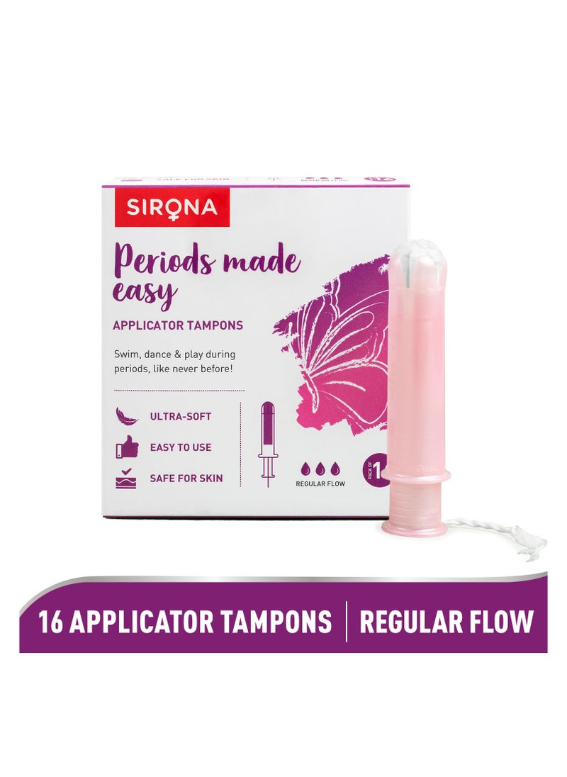 Sirona - Sirona Regular Flow Tampons with Applicator - 16 Pieces | Made in Europe | Ultra Soft & Comfortable | Highly Absorbent | BPA Free | FDA Approved - Image 1