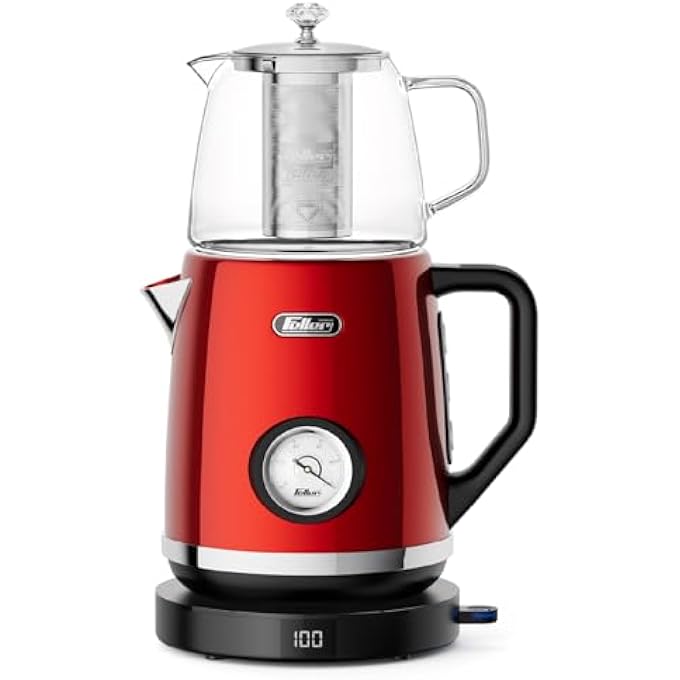 Feller Germany Retro Style 17L 2In1 Stainless Steel Tea MakerKettle 2200W 40100C Adjustable TouchSensitive Temp SettingLed Display Ts2902Y GuaranteeUae Version Red - Image 1