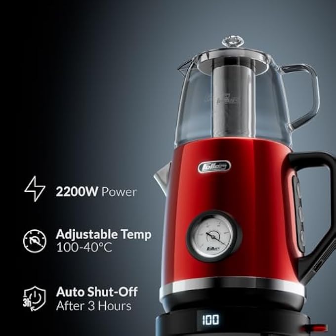 Feller Germany Retro Style 17L 2In1 Stainless Steel Tea MakerKettle 2200W 40100C Adjustable TouchSensitive Temp SettingLed Display Ts2902Y GuaranteeUae Version Red - Image 2