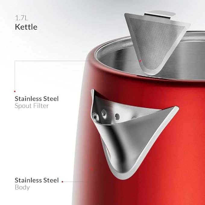 Feller Germany Retro Style 17L 2In1 Stainless Steel Tea MakerKettle 2200W 40100C Adjustable TouchSensitive Temp SettingLed Display Ts2902Y GuaranteeUae Version Red - Image 5
