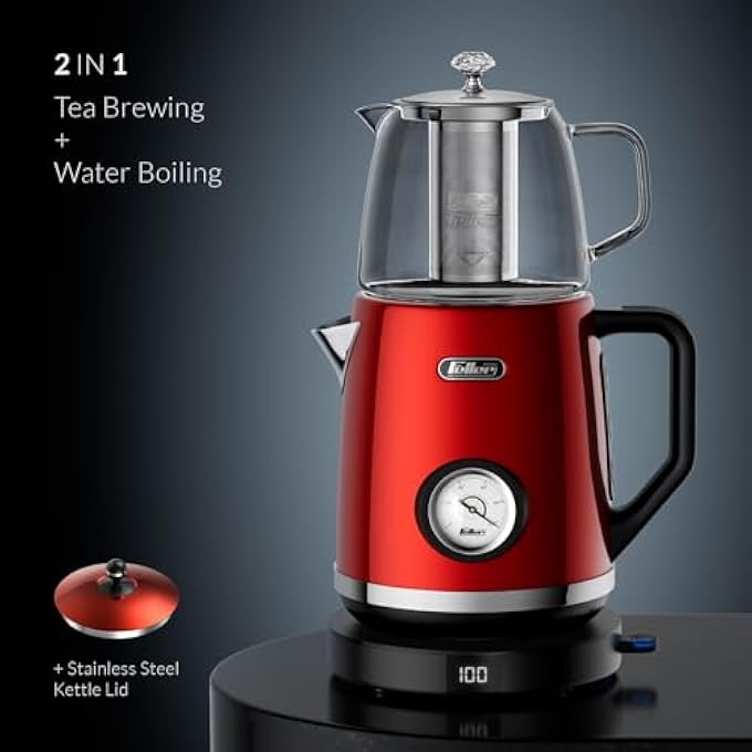Feller Germany Retro Style 17L 2In1 Stainless Steel Tea MakerKettle 2200W 40100C Adjustable TouchSensitive Temp SettingLed Display Ts2902Y GuaranteeUae Version Red - Image 4