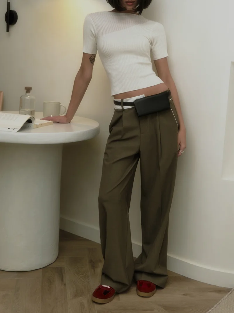 Lichi  Cropped ribbed top with one shoulder lining for Women | Best Price UAE