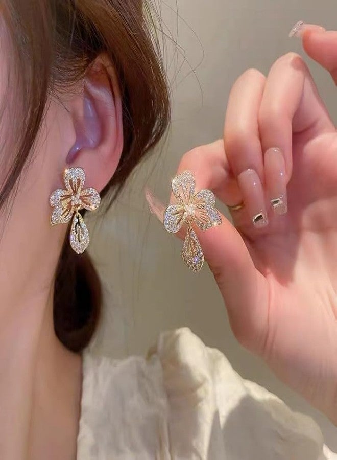 AMAAL Stud Korean Earrings set for Women Girls Ladies | Western Crystal Earing AD American Diamond Pearl | Moti Stylish Ear Rings Jewellery for woman | Valentine Gift for Girlfriend couple -345 - Image 2