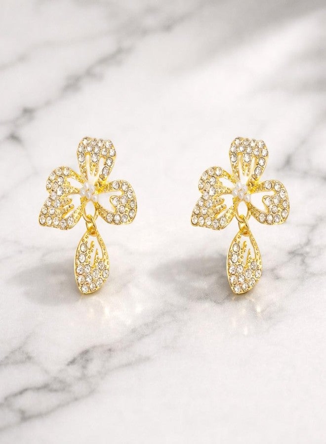 AMAAL Stud Korean Earrings set for Women Girls Ladies | Western Crystal Earing AD American Diamond Pearl | Moti Stylish Ear Rings Jewellery for woman | Valentine Gift for Girlfriend couple -345 - Image 4