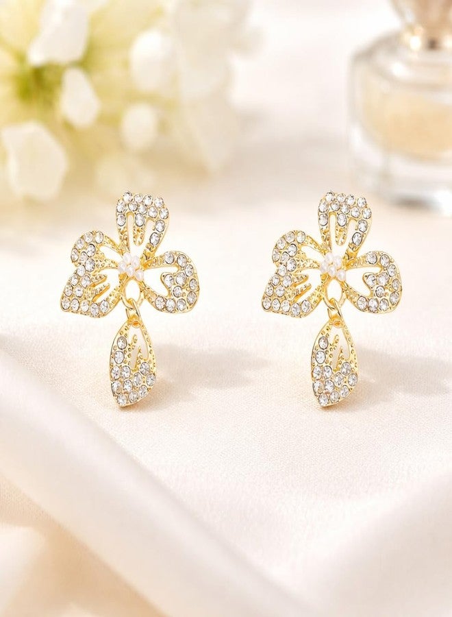 AMAAL Stud Korean Earrings set for Women Girls Ladies | Western Crystal Earing AD American Diamond Pearl | Moti Stylish Ear Rings Jewellery for woman | Valentine Gift for Girlfriend couple -345 - Image 3