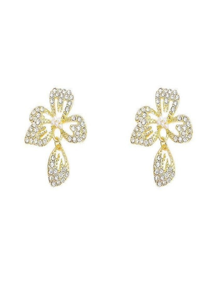 AMAAL Stud Korean Earrings set for Women Girls Ladies | Western Crystal Earing AD American Diamond Pearl | Moti Stylish Ear Rings Jewellery for woman | Valentine Gift for Girlfriend couple -345 - Image 1
