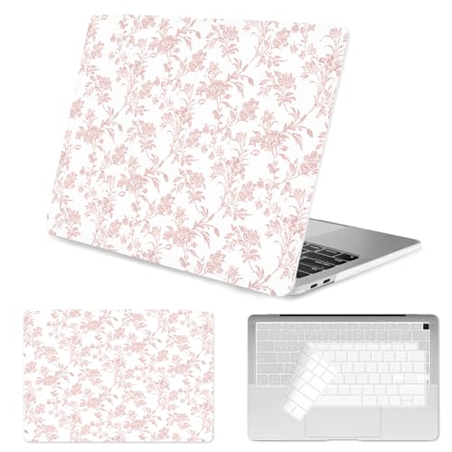 Seorsok Compatible with MacBook Air 13 Inch Case 2022 2021 2020-2018 Release A1932 A2179 M1 A2337 Touch ID,Elegant Sage Pink Flower Plastic Hard Shell Case with Keyboard Cover,Blooming Floral - Image 1