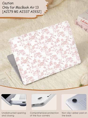 Seorsok Compatible with MacBook Air 13 Inch Case 2022 2021 2020-2018 Release A1932 A2179 M1 A2337 Touch ID,Elegant Sage Pink Flower Plastic Hard Shell Case with Keyboard Cover,Blooming Floral - Image 4