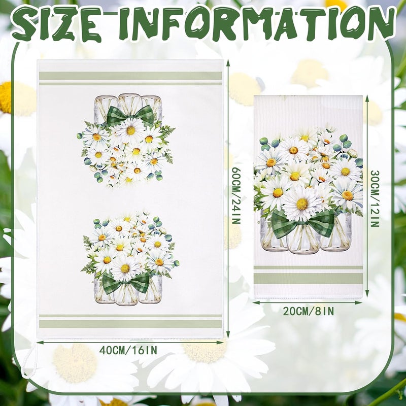Boyiee Set of 6 Daisy Kitchen Towels Spring Floral Gnome Dishtowels Flower Rustic Tea Towels Absorbent Forest Green Hand Wash Cloth 24x16 for Farmhouse Kitchen Bathroom Housewarming Gift - Image 4