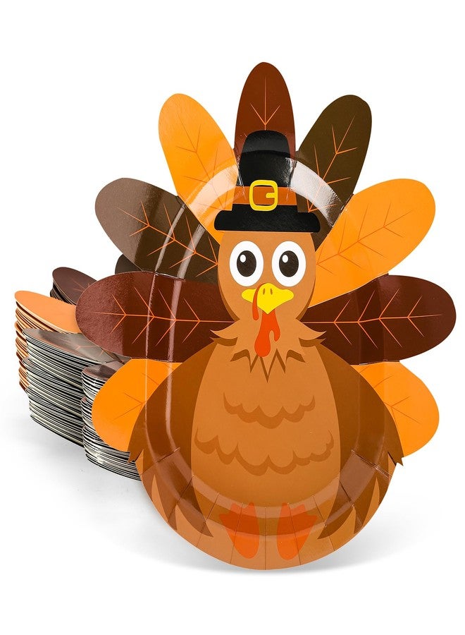 Whaline أطباق ورقية على شكل ديك رومي من واهلين 24 قطعة للاحتفال بعيد الشكر أطباق قابلة للتصرف بنمط ديك رومي أدوات مائدة زخرفية لمناسبات عيد الشكر في الخريف، 11.4 × 11.6 بوصة - Image 1