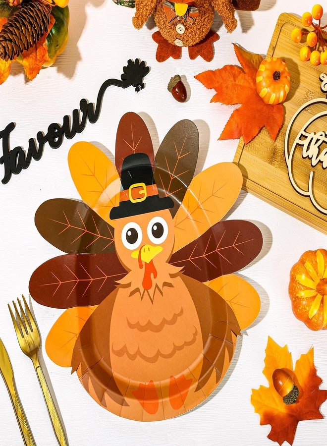 Whaline أطباق ورقية على شكل ديك رومي من واهلين 24 قطعة للاحتفال بعيد الشكر أطباق قابلة للتصرف بنمط ديك رومي أدوات مائدة زخرفية لمناسبات عيد الشكر في الخريف، 11.4 × 11.6 بوصة - Image 3
