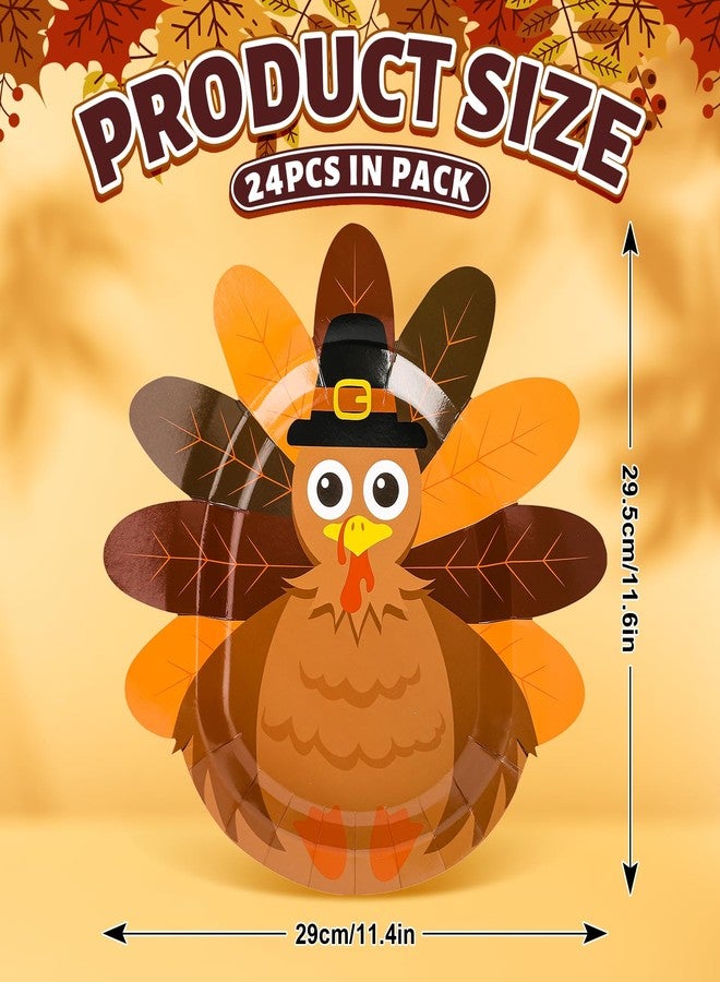 Whaline أطباق ورقية على شكل ديك رومي من واهلين 24 قطعة للاحتفال بعيد الشكر أطباق قابلة للتصرف بنمط ديك رومي أدوات مائدة زخرفية لمناسبات عيد الشكر في الخريف، 11.4 × 11.6 بوصة - Image 2