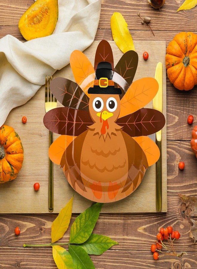 Whaline أطباق ورقية على شكل ديك رومي من واهلين 24 قطعة للاحتفال بعيد الشكر أطباق قابلة للتصرف بنمط ديك رومي أدوات مائدة زخرفية لمناسبات عيد الشكر في الخريف، 11.4 × 11.6 بوصة - Image 4