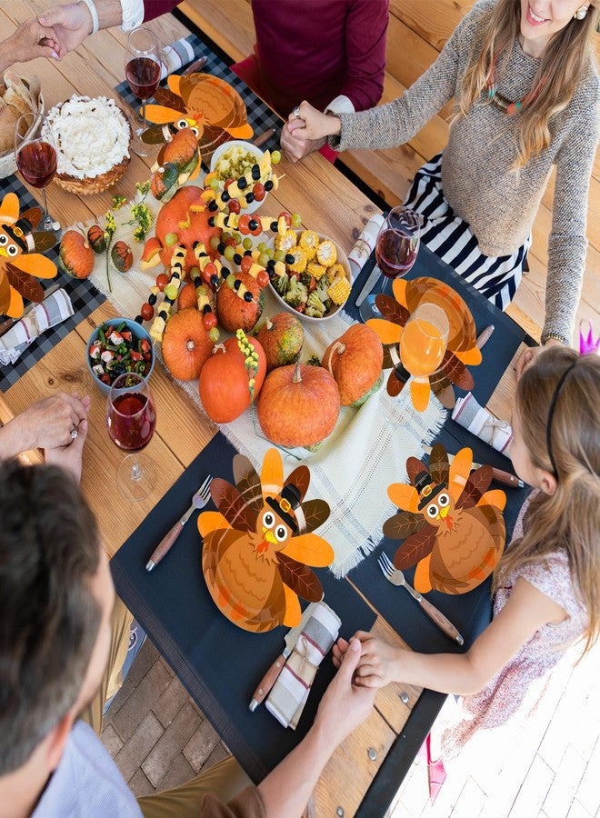 Whaline أطباق ورقية على شكل ديك رومي من واهلين 24 قطعة للاحتفال بعيد الشكر أطباق قابلة للتصرف بنمط ديك رومي أدوات مائدة زخرفية لمناسبات عيد الشكر في الخريف، 11.4 × 11.6 بوصة - Image 5