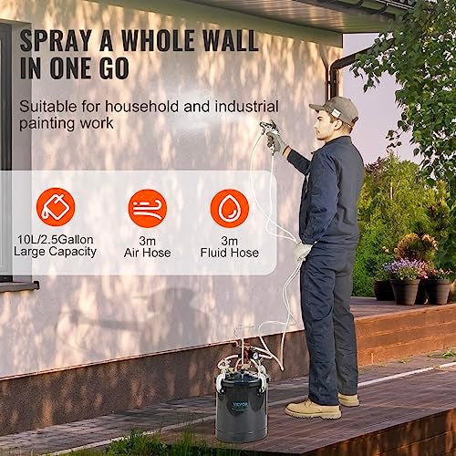 VEVOR Spray Paint Pressure Pot Tank, 10L/2.5gal Air Paint Pressure Pot, 1.5mm+4mm Two Nozzles Two Spray Paint Guns for Industry Home Decor Architecture Construction Automotive Painting, 60PSI Max - Image 4