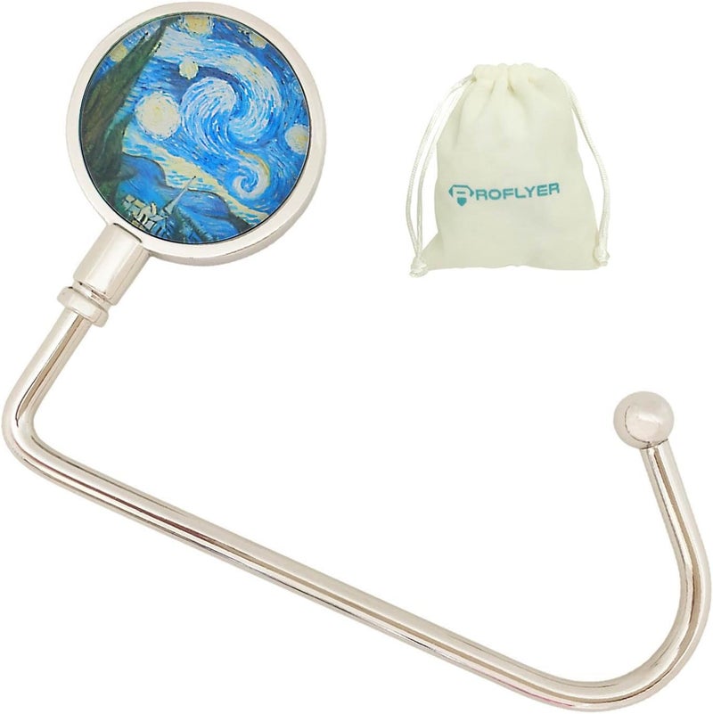 ROFLYER Purse Hook Hanger for Table Bar Handbag Hanger Safer Cleaner Bag Table Hanger with Velvet Pouch (Starry Night) - Image 1