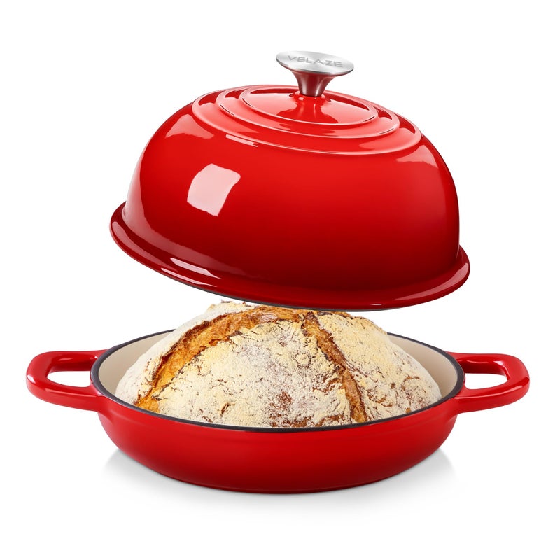 Velaze Enameled Cast Iron Dutch Oven for Bread Baking,5 QT Round Bread Oven Pot with Dome Lid for Sourdough, Roasting,Braising(Red) - Image 1