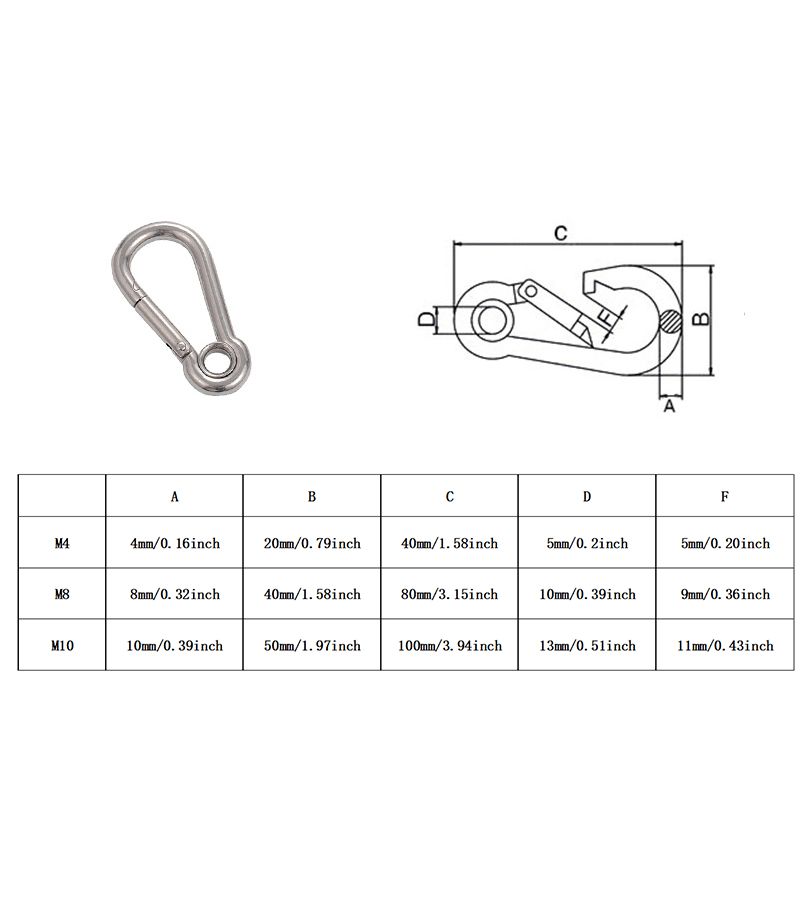 304 Stainless Steel M4x40 Spring Buckle Keychain Hook For Pet Rope - Image 2