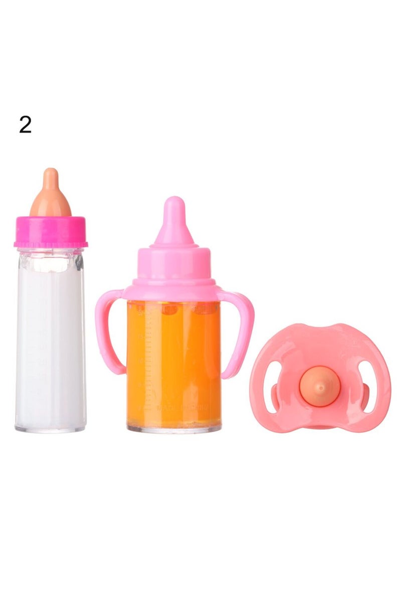 2 18inch Doll Magic Milk Juice Bottles with Pacifier Bibs fit Newborn Dolls Plastic Nipple Bottle D.