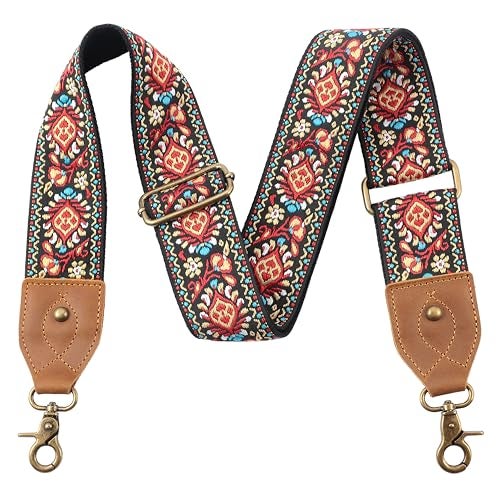 Nefelibata Purse Strap 2 Cowhide Head Wide Shoulder Strap Adjustable ReplacementRetro Jacquard Embroidery Multipattern Crossbody Bag Straps for HandbagCrossbody BagsShoulder BagsSafflower - Image 1