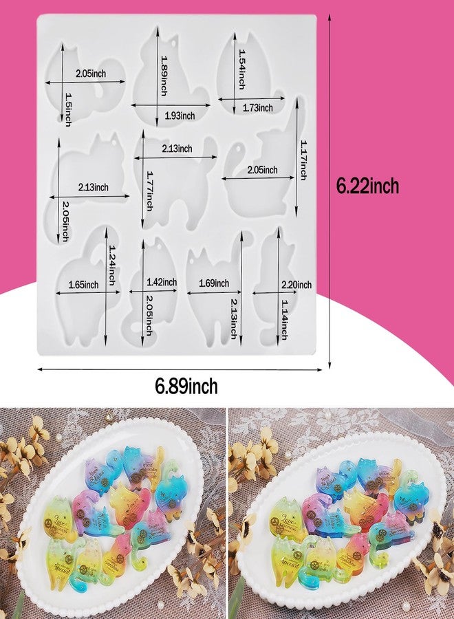 Ceoyiler Cute Cat Resin Molds Silicone, 10 Cavities Epoxy Resin Molds in Different Cat Shapes, DIY Epoxy Resin Casting Process, for Keychains, Bag Pendant Decoration - Image 3