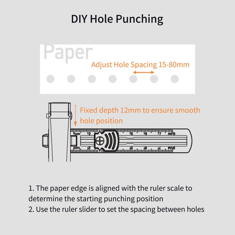 KW-trio 1/4'' Hole Punch Single Hole Puncher with Standard Ruler Handheld Metal 20 Sheet Capacity 6mm Aperture Paper Punch Adjust Hole Spacing A4 Notebook Scrapbook Diary Planner for Home Office - Image 5