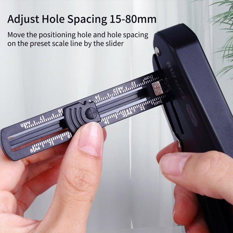 KW-trio 1/4'' Hole Punch Single Hole Puncher with Standard Ruler Handheld Metal 20 Sheet Capacity 6mm Aperture Paper Punch Adjust Hole Spacing A4 Notebook Scrapbook Diary Planner for Home Office - Image 2