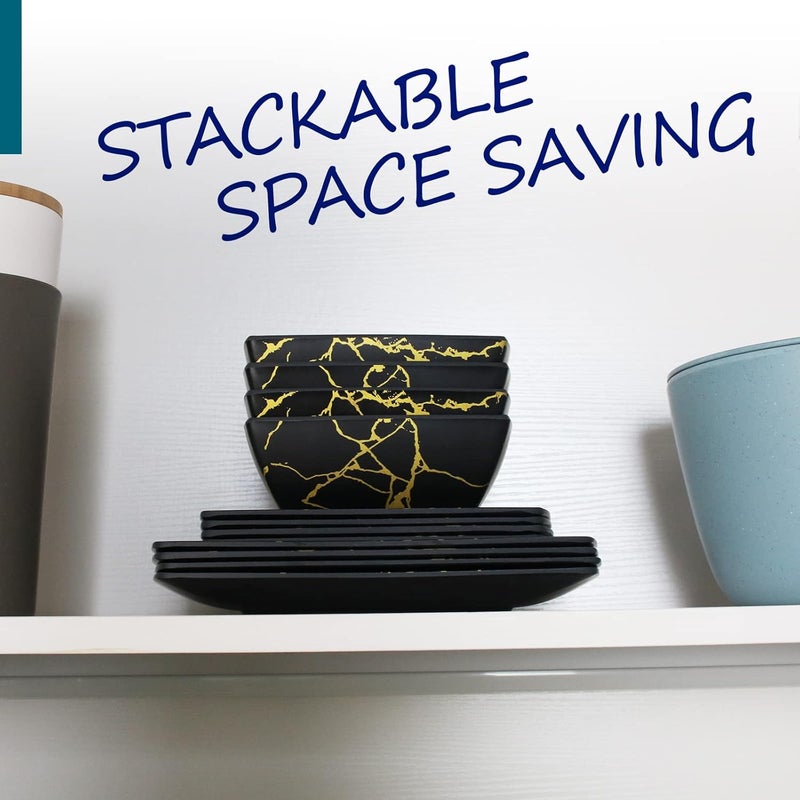 DAPOTO طقم أدوات المائدة من الميلامين لـ 412 قطعة - طقم أطباق تخييم مع أطباق عشاء وأطباق سلطة ووعاء - خفيف الوزن وغير قابل للكسر - للاستخدام الداخلي والخارجي - زهور 26 - Image 3