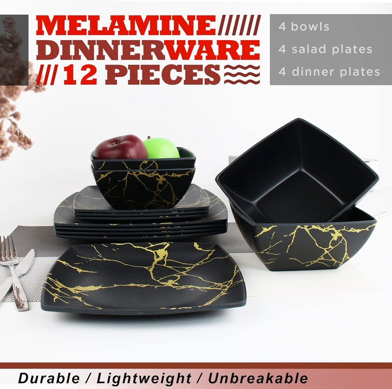 DAPOTO طقم أدوات المائدة من الميلامين لـ 412 قطعة - طقم أطباق تخييم مع أطباق عشاء وأطباق سلطة ووعاء - خفيف الوزن وغير قابل للكسر - للاستخدام الداخلي والخارجي - زهور 26 - Image 2