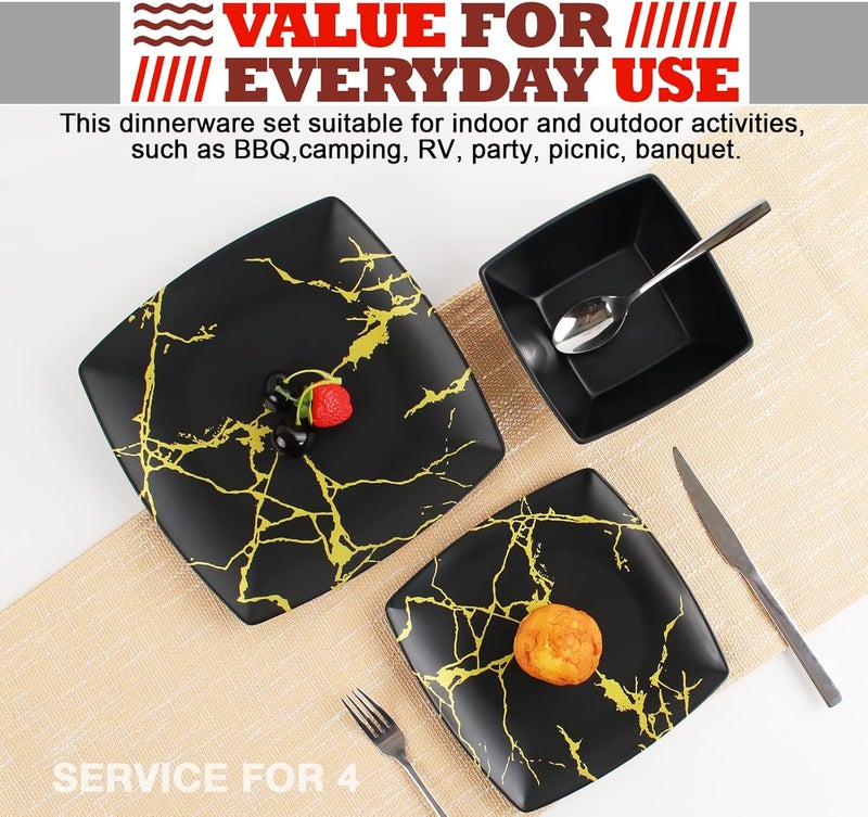 DAPOTO طقم أدوات المائدة من الميلامين لـ 412 قطعة - طقم أطباق تخييم مع أطباق عشاء وأطباق سلطة ووعاء - خفيف الوزن وغير قابل للكسر - للاستخدام الداخلي والخارجي - زهور 26 - Image 4
