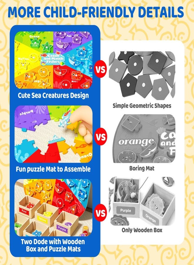 edutree Montessori Toys for Toddlers 1-3, Magnetic Fishing Game for Kids 2-4, Color & Shape Sorter Educational Learning Toys with Wooden Box & Puzzle for Boys Girls 3-5 - Image 3