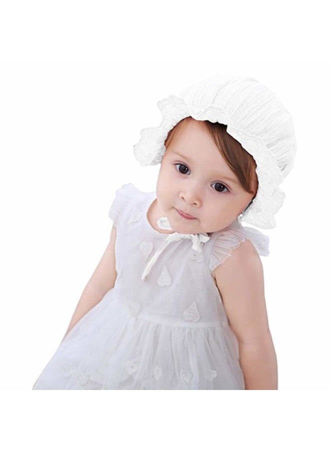 XYX Baby Girl Toddlers Breathable Lacy Bonnet Eyelet Cotton Adjustable Sun Protection Hat, Flowers White, M - Image 2