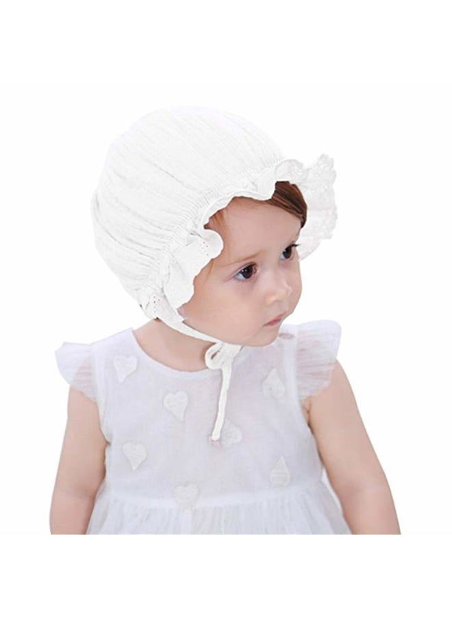 XYX Baby Girl Toddlers Breathable Lacy Bonnet Eyelet Cotton Adjustable Sun Protection Hat, Flowers White, M - Image 3