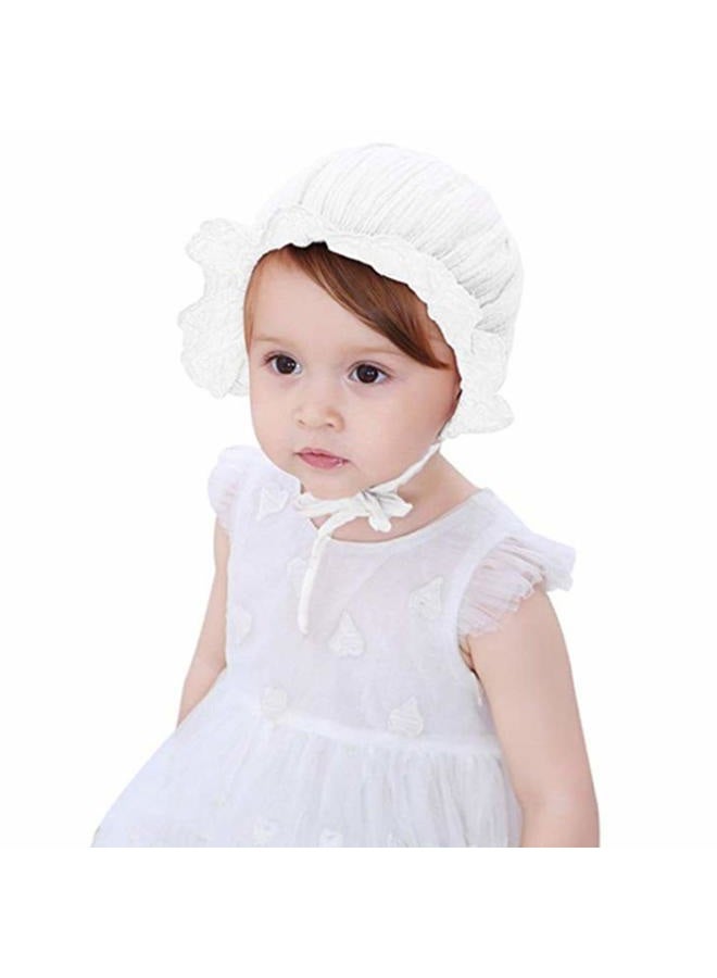 XYX Baby Girl Toddlers Breathable Lacy Bonnet Eyelet Cotton Adjustable Sun Protection Hat, Flowers White, M - Image 1