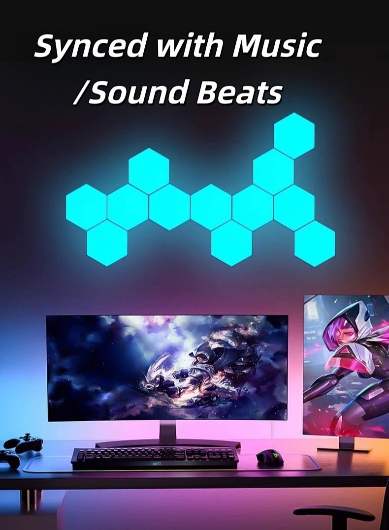 أضواء السداسية الذكية DIY السداسية أدت الضوء ، أضواء الألعاب RGB مع ميزات مزامنة الموسيقى USB ونوع C لوحات جدار RGB الحديثة للمعيشة والألعاب الديكور (12Pack) - Image 1
