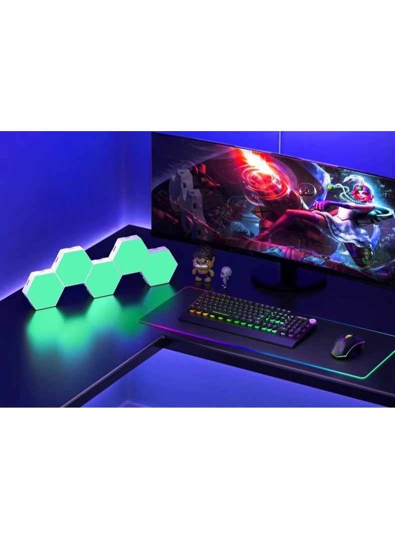 أضواء السداسية الذكية DIY السداسية أدت الضوء ، أضواء الألعاب RGB مع ميزات مزامنة الموسيقى USB ونوع C لوحات جدار RGB الحديثة للمعيشة والألعاب الديكور (12Pack) - Image 4